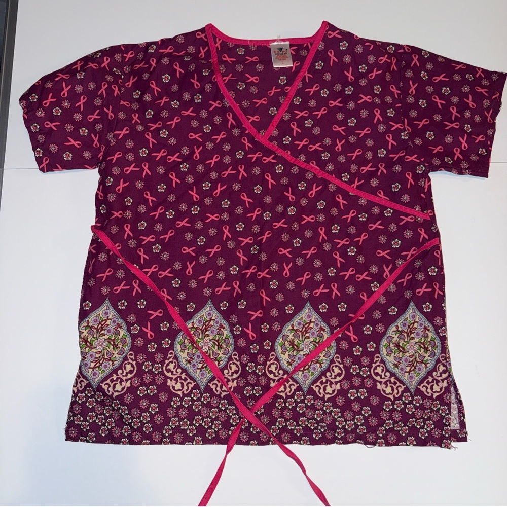 Expo Uniform Inc. Women’s Scrub Top Pink Cancer Ribbon Cotton & Polyester Size L